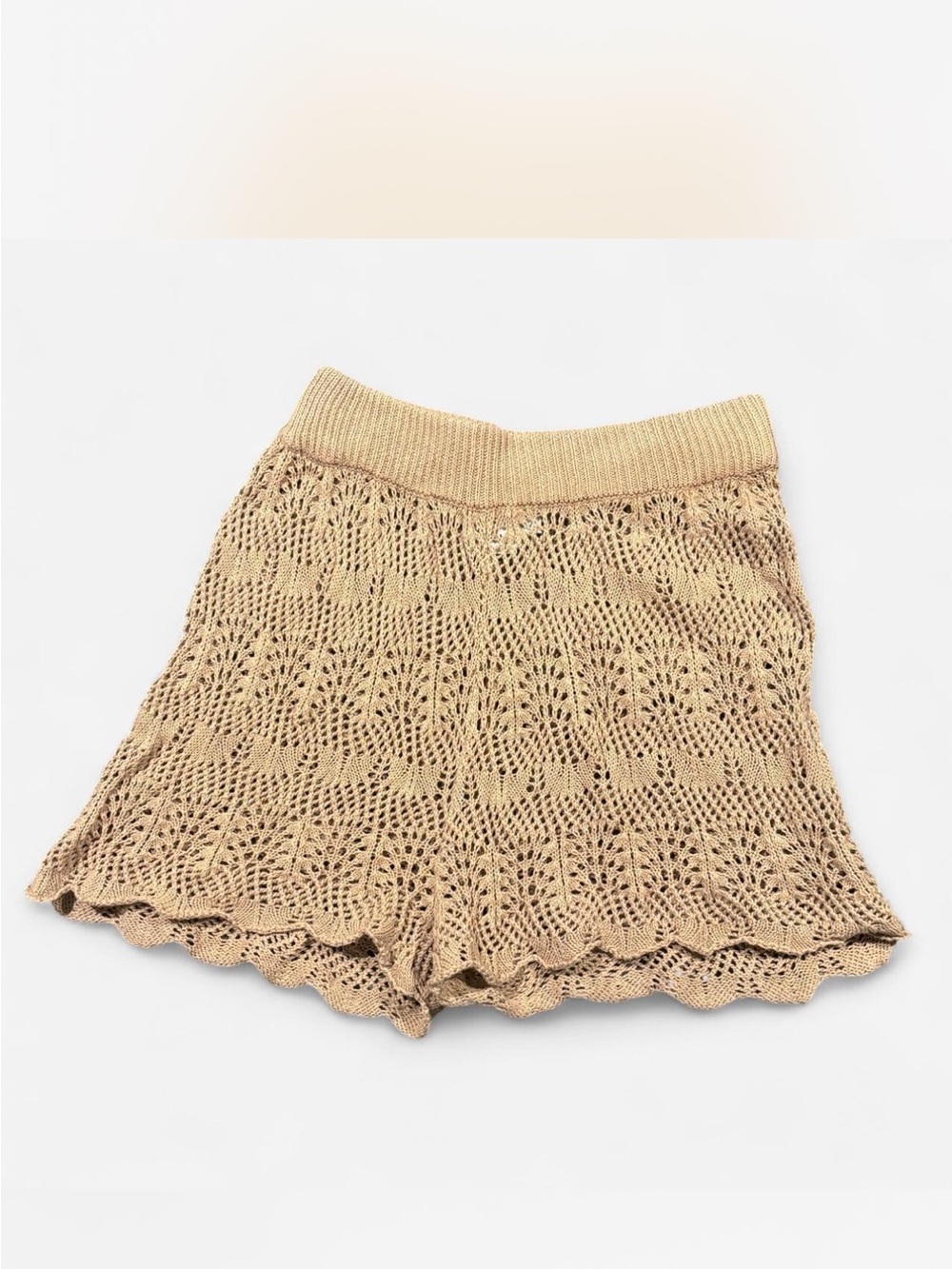 Princess Polly Crochet Scalloped Hem Tan Swim Cover Shorts